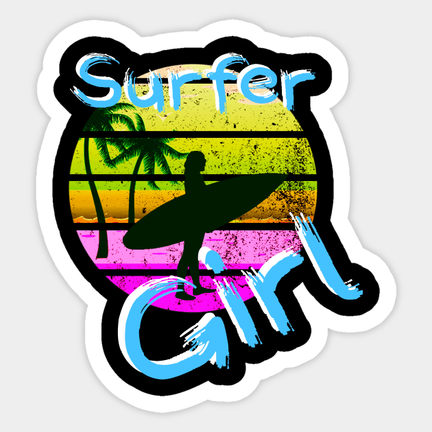 Surfer Girl Surfing Gift for Girls Surfboard 80s Retro Surf Sticker by Bezra